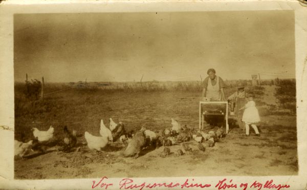 1930? Vores rugemaskine. Høns og kyllinger
Emma og 2 børn
Nøgleord: emma_andersen